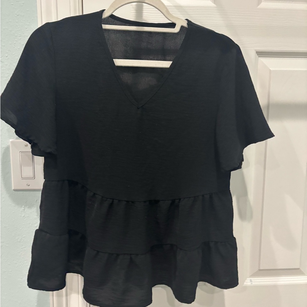Black V-Neck Tiered Women's Top